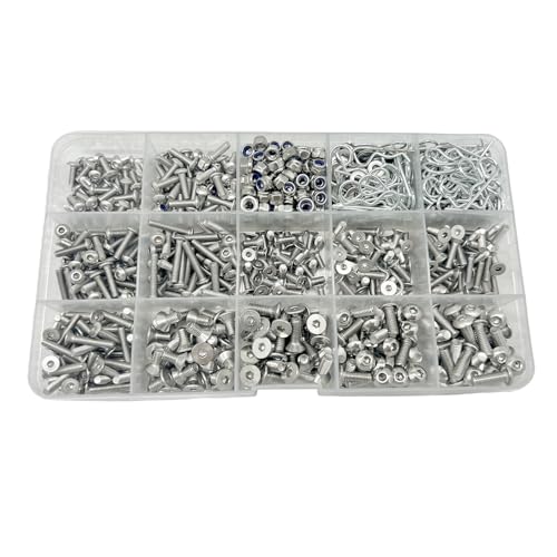 1010PCS Universal RC Screw Kit Screws Assortment Set 304 Stainless Steel Screws Assortment Set, for Traxxas Axial Redcat HPI Arrma SCX10 Losi 1/8 1/10 1/12 1/16 Scale RC Cars Trucks Crawler