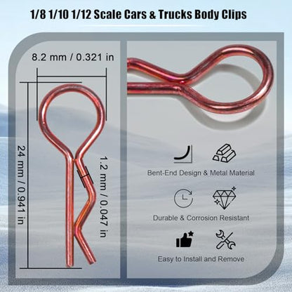 100pcs Universal RC Body Clips Pins - Compatible with Traxxas, Arrma, Redcat, Axial, HPI, HSP, Exceed, Himoto, Losi, RC4WD, Tamiya, Fits 1/8, 1/10, 1/12 Scale RC Cars, Trucks, Crawlers, Buggies - color: Red