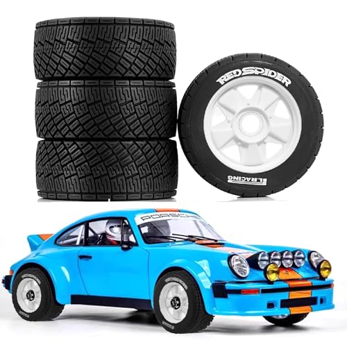 REDSPIDER 1/8 1/10 1/7 RC On Road Tires OD 3.94'' and Rally Racing Wheels 12mm 14mm 17mm Hex for 1:8 1:7 1:10 Street Touring Drift Car ARRMA Typhon 6S Losi Kyosho Tamiya TT02 HPI WR8 HSP 4PCS (White) - color: White