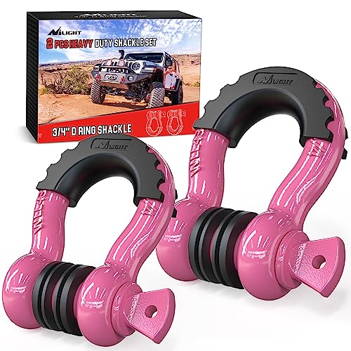 Nilight 2 Pack 3/4" D-Ring Shackle with 7/8" Screw Pin 41,887lbs Break Strength, Heavy Duty Off Road Recovery Shackle with Isolators Washers for Use with Tow Strap, Winch, Off-Road Truck Vehicle - color: Pink 3/4" 2 Pack, size: 3/4 inch