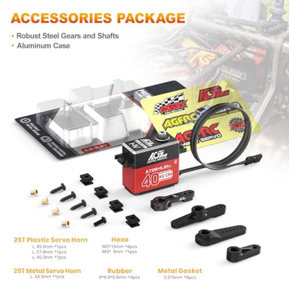 AGFRC 40KG Waterproof RC-Steering-Servo High-Torque - Full Metal Gear Brushless Digital Servo for 1/10 RC Car, Control Angle 180° (A73BHLW V2) - style: A73BHLW V2 & Metal Servo Horn