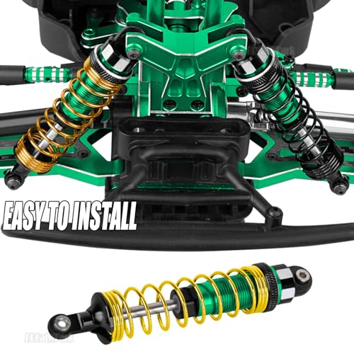 Big Bore Shocks & Shock Tower Upgrades Part for 1/10 Big Rock/Granite/Senton 3S BLX,1/8 Typhon 3S BLX Mega550,4Pcs RC Aluminum Full Metal Shocks Absorber & Front Rear Shock Tower,Green