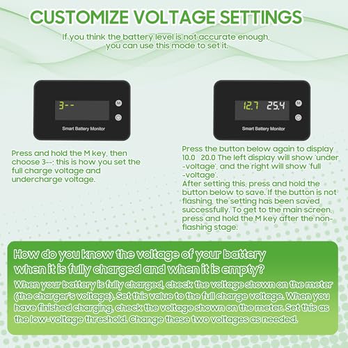 10L0L IPX7 Waterproof Golf Cart Battery Monitor with Bracket,7V-100V Tester | 12V 24V 36V 48V 60V 72V Digital Display Lead-acid & lithium-ion Battery Voltage Remaining Capacity Percentage Tester