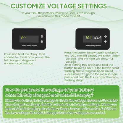 10L0L IPX7 Waterproof Golf Cart Battery Monitor with Bracket,7V-100V Tester | 12V 24V 36V 48V 60V 72V Digital Display Lead-acid & lithium-ion Battery Voltage Remaining Capacity Percentage Tester
