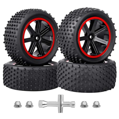 HobbyPark 12mm Hex PreGlued 1/10 RC Buggy Tires and Wheels Set Mounted for Traxxas Bandit VXL Losi Redcat Wltoys 144001 2S 3S Lipo Brushless Motor (Style A)