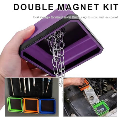 Collapsible Magnetic Parts Tray, 4.5 Inch Foldable Silicone Bowls with Double-Sided Magnetic Base, Parts Tray Organizer for Bolts Nuts Washers Pins Screws, Car Accessories (Purple) - color: Purple