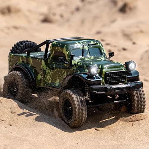 D883 RC Crawler Pickup Truck, 1:18 Scale Remote Control Car, 4WD Off-Road RC Rock Crawler with LED Lights and 2 Rechargeable Batteries for Adults (Green) - color: Green