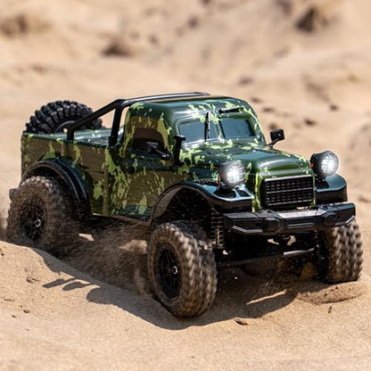 D883 RC Crawler Pickup Truck, 1:18 Scale Remote Control Car, 4WD Off-Road RC Rock Crawler with LED Lights and 2 Rechargeable Batteries for Adults (Green) - color: Green