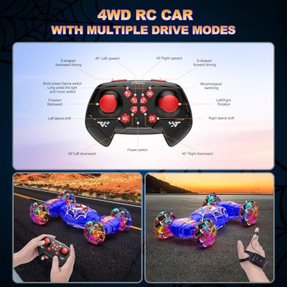 Remote Control Car, 4WD Transform Off-Road Gesture Sensing RC Stunt Car | 2.4GHz Hand Controlled Twist Car with Lights & Music, 360° Rotation, Birthday Gift Ideas for Kids Ages 6 7 8 9 10 11 12 - color: Blue