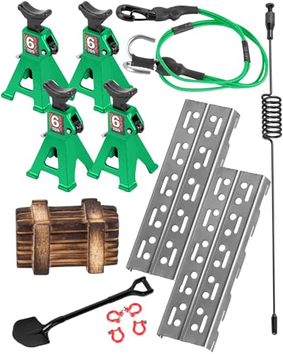 RC Crawler Accessories Roof Simulation for 1/18 1/24 RC Crawler Trx4m SCX24,Antenna/Jack Stands/Shackles/Shovel/Box/Metal Perforated Plates/Tow Rope,Green - color: Green(1set)