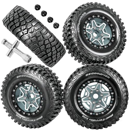 RC 1.9" Beadlock Wheels and Tires Set for 1/12 M-J-X H12Y H12Y+ H12P MN-128 RC Crawler,Wheels Tire OD 90MM/3.54",Aluminium Wheel Rims (4PCS),1.9" Beadlock Wheel Tires,Titanium - color: Titanium- (Wheel Tires)