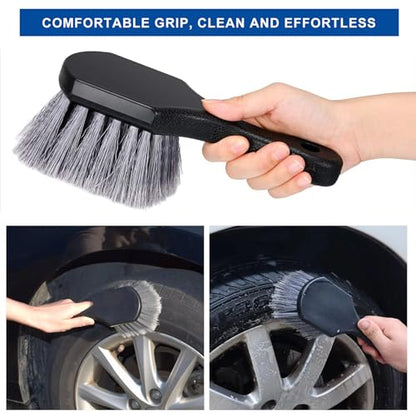 Car Wheel & Tire Brush Set, Soft & Stiff Bristle Cleaner Microfiber Rim Detailing Brush, Scratch Free Wheel Brushes Exterior Surface Cleaning Tool for Cars Trucks Motorcycles