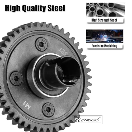 52T Upgrade Part for 1/8 Sledge Center Diff to Straight Shaft,RCarmumb Medium Carbon Steel & Aluminum Heavy Duty Center Differential Spur Gear Shaft Replacement for Sledge Monster Truck,Black - color: Black(1set)