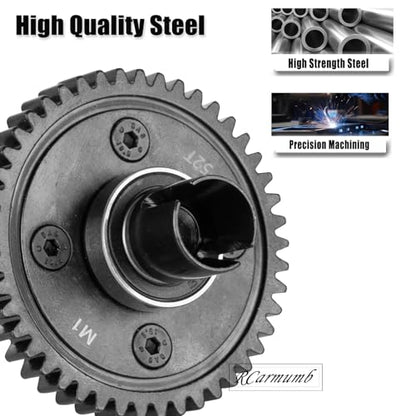 52T Upgrade Part for 1/8 Sledge Center Diff to Straight Shaft,RCarmumb Medium Carbon Steel & Aluminum Heavy Duty Center Differential Spur Gear Shaft Replacement for Sledge Monster Truck,Black - color: Black(1set)