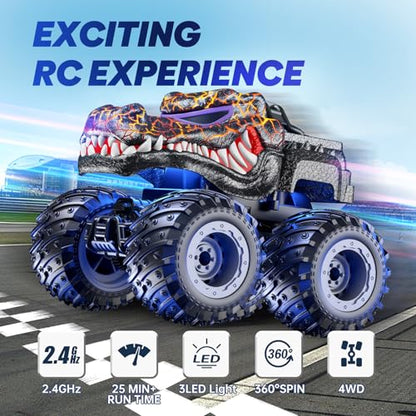 Remote Control Monster Car, 2.4GHz RC Crocodile Monster Truck Toys for 3 4 5 6 7 8 Years Old Boys Kids, All Terrain RC Truck Off Road with Spray, Light, Rechargeable Battery, Christmas Birthday Gifts - style: Crocodile