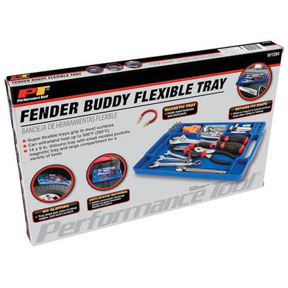 Performance Tool W1294 Fender Buddy Flexible Silicone Tool Tray | Non-slip automotive work tray. Molds to surfaces. Integrated magnetic parts tray and molded bit organizer - style: Fender Buddy Flexible