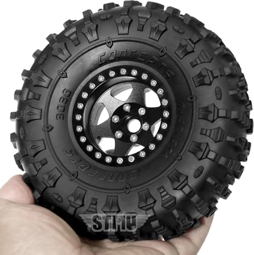 STMU 1.9 S5 Mud Tires Set Offset -10mm Beadlock Wheel Rim for 1/10 RC Crawler Car Axial SCX10 SCX10 II SCX10 III 90046 UTB18 TRX4 SCX10 Pro AXI03007 TRX6 Gen7/8 D90 VS4-10 MST CFX RC (Black)
