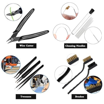 62pcs 3D Printer Tools, 3D Print Accessories Kit Includes Nozzle Cleaning Kit, Deburring Tools, Removal Tools, Needle Files, Brushes, Cutters, Craft Knife, Tweezers, Drills for 3D Prints Finishing - style: 62 Pcs