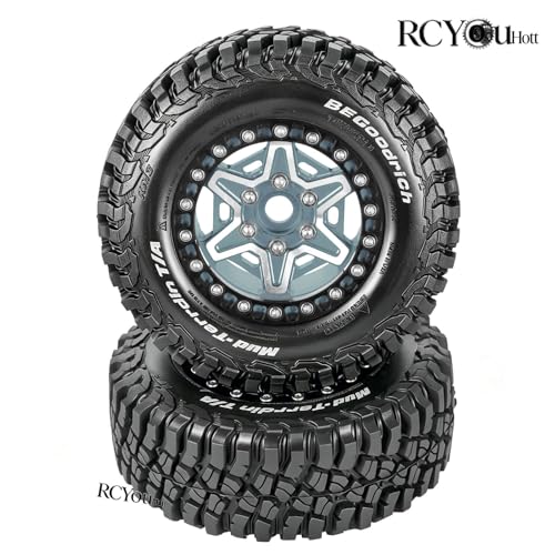 RC 1.9" Beadlock Wheels and Tires Set for 1/12 M-J-X H12Y H12Y+ H12P MN-128 RC Crawler,Wheels Tire OD 90MM/3.54",Aluminium Wheel Rims (4PCS),1.9" Beadlock Wheel Tires,Titanium - color: Titanium- (Wheel Tires)