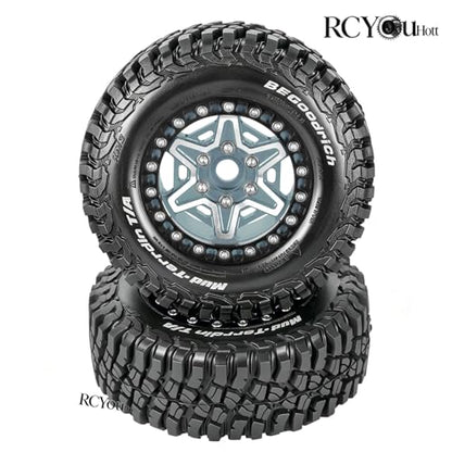 RC 1.9" Beadlock Wheels and Tires Set for 1/12 M-J-X H12Y H12Y+ H12P MN-128 RC Crawler,Wheels Tire OD 90MM/3.54",Aluminium Wheel Rims (4PCS),1.9" Beadlock Wheel Tires,Titanium - color: Titanium- (Wheel Tires)