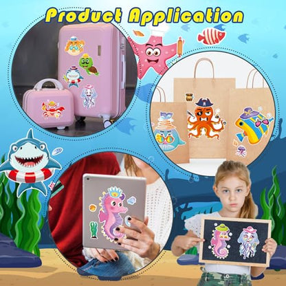 Ocean Stickers, Make Your Own Ocean Animals Stickers, Summer Stickers | for Kids Toddlers Classroom Art Crafts, Goodie Bags Stuffers, Summer Birthday Party Favors - style: 24 Sheets Ocean Stickers