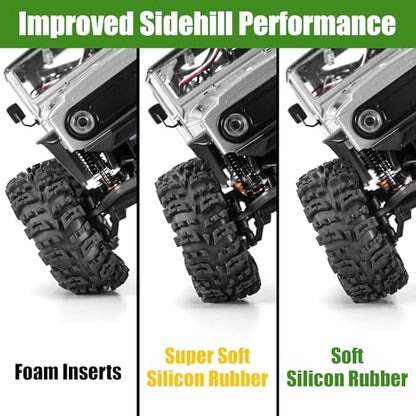 INJORA 1.3 Silicone Rubber Inserts and Cling On Tires for SCX24 TRX4M AX24 1/18 1/24 Micro Crawler Upgrade(Green) - color: Green
