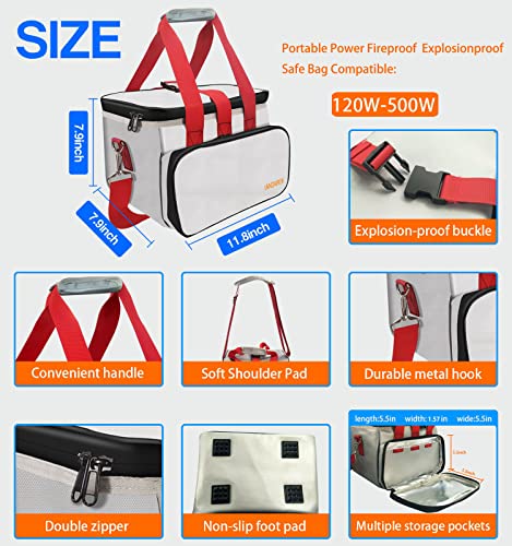 11.8"x7.9"x7.9" Portable Power Fireproof Safe Bag for mobile Power 100W-600W Outdoor Power Storage Transport and Charging, Home Office Travel Fireproof Safe Storage Pouch with handle Shoulder Strap - size: 300*200*200mm