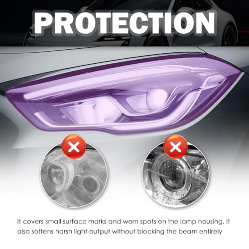 12×47" Car Headlight Tint Film,Cuttable Taillight Tint Film Kit with Squeegee & Cutter,Waterproof Tail Light Tints Films Car Exterior Accessories for Headlights Fog Lights Tail Lights (Purple) - color: Purple