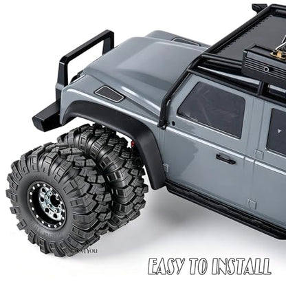 RC 1.0 Beadlock Wheels and Tires for 1/18 1/24 Trx4m SCX24 FMS FCX24 RC Crawler Car,Aluminum 4pcs RC Wheel Rim Soft Rubber Tires,RC Wheels 1.0,Titanium - color: Titanium (1.0 in Tires)