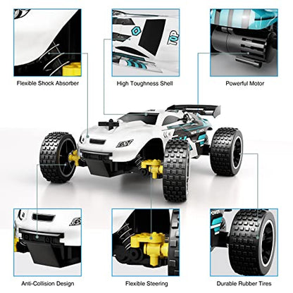 Tecnock RC Cars Remote Control Car for Kids, 1:18 Scale 20 KM/H 2WD Offroad Buggy, 2.4GHz RC Racing Car with USB-C Easy Charging & 50 Mins Playtime, Toys Gifts for Boys & Girls - color: White