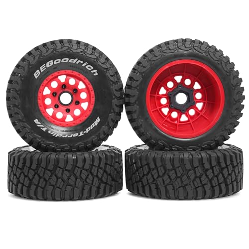 1/8 1/10 RC Short Course Truck Tires 4.96" OD Monster Truck Tires 12/14/17mm Hex Fit for 1:8 Off Road Truck Car Traxxas Slash 2WD 4×4 Rc4wd Arrma Mojave4S Senton Axial Losi Redcat (red) - color: Red