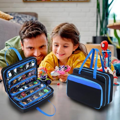 Carrying Case for 40 Monster Jam Trucks, Kids Toy Truck Storage Compatible with 40 Monster Jam Trucks, Holding for 1:64 Scale Monster Jam Trucks (Blue) - color: Blue