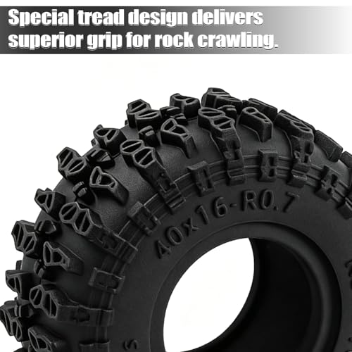 0.7" RC Crawler Cling on Tires, 40x16mm Aggressive Claw-Style Lug Tread Soft Rubber Tires with Foam Inserts for Axial SCX30 Upgrades RC Rock Crawler Car Ford Bronco K10 Ascent-32, 4PCS (Style A)