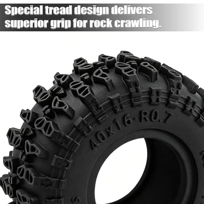 0.7" RC Crawler Cling on Tires, 40x16mm Aggressive Claw-Style Lug Tread Soft Rubber Tires with Foam Inserts for Axial SCX30 Upgrades RC Rock Crawler Car Ford Bronco K10 Ascent-32, 4PCS (Style A)