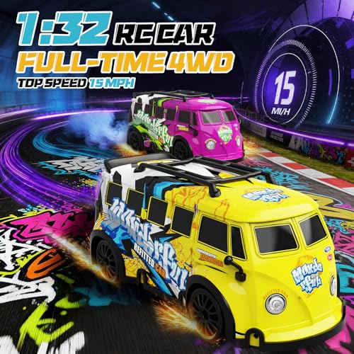 Mini RC Toy Cars for Easter Gifts for Adults Kids Boys Girls, RC Drift Car 1:32 Scale 2.4GHz remote control, Remote Control Car with LED Lights 4 Obstacles, Stunt Drifting RC Toys 4WD 25 km/h - color: 1:32 Mini Rc Car-yellow