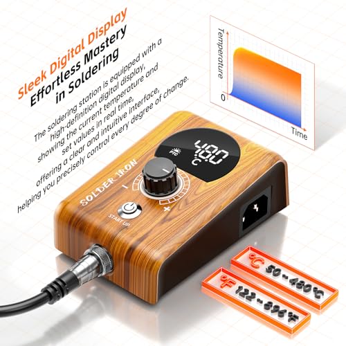 90W Digital display soldering station, stable knob control, independent switch power supply, tin wire, tin absorber, anti-static tweezers, 5 soldering iron tips, handle fixed bracket - color: 968d