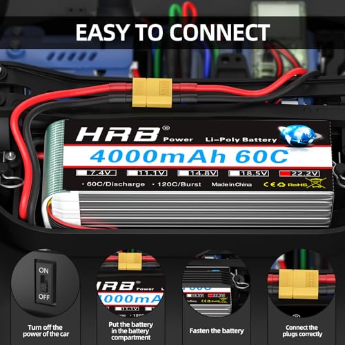 HRB 2PCS 6S 4000mAh Lipo Battery XT60 60C 22.2V Compatible with RC Plane