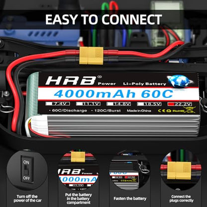 HRB 2PCS 6S 4000mAh Lipo Battery XT60 60C 22.2V Compatible with RC Plane
