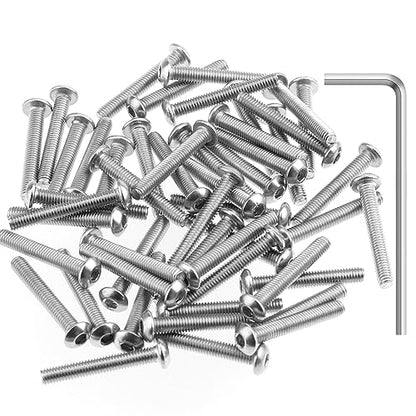 HELIFOUNER 100 Pieces M3 x 20mm, Thread Pitch 0.5mm, 304 Stainless Steel (18-8) Button Head Socket Cap Screws, Fully Threaded - size: M3 x 20mm