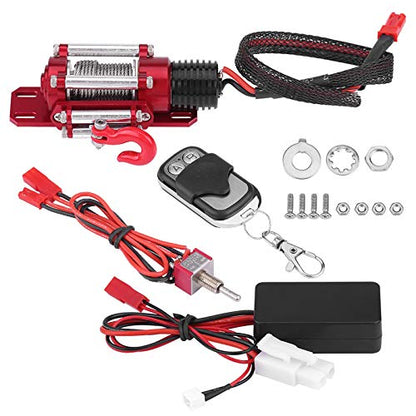 Universal Metal 1/10 Scale RC Winch with Two-Button Remote for Off-Road Crawler Recovery, Compatible with Redcat, Axial SCX10, D90, HPI