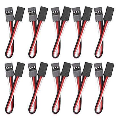10PCS 3 Pin Servo Extension Cable Futaba JR RC Car Helicopter Aircraft Brass Core Connector Wire (100mm Female to Female) - size: 100mm female to female
