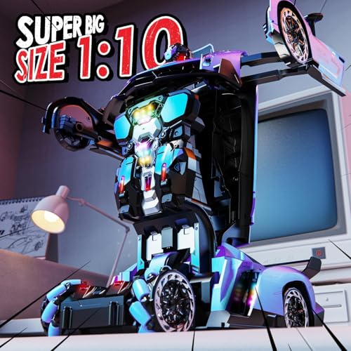 Holyton 1:10 Transforming RC Car, Large Remote Control Car | One-Button Transform to Robot, 2.4GHz Remote Control, Gesture Sensing, LED Lights, 80-Min Playtime, Gift for Kids Ages 5-12 - color: Blue
