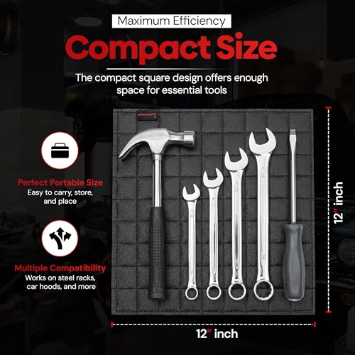 Magnetic Tool Mat, Double-Sided Magnetic Tool Holder Pad for Mechanics, Portable Magnetic Mat for Tools, Bolts, Nuts, Screws, Sockets & Wrenches12 x12 - size: 12x12