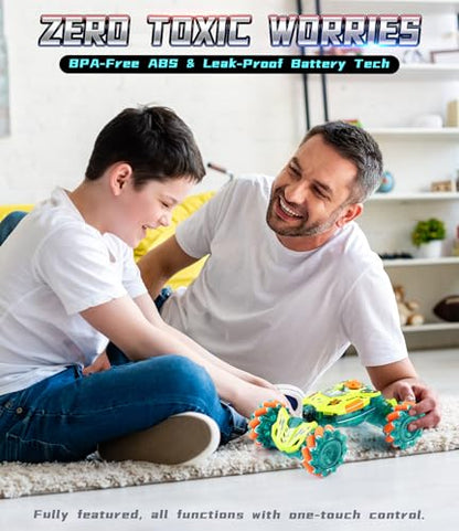 A ALPHA 2-Pack RC Car Bundle: Gesture Remote Control Stunt Car & Double-Sided 4WD Wall Climbing Truck, Both with 360°Flips, 2.4GHz, Lights & Music Remote Control Toys, Gifts for Boys 5-12 Years Old