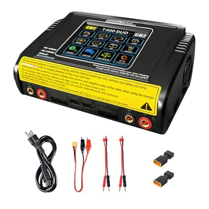 Dual Channel RC Lipo Battery Charger with Touchscreen LCD – 200W AC/400W DC, 12A×2 Fast Charging, Smart Balance Charger for LiPo/LiHV/Life/Pb/NiCd/NiMH/Smart Batteries (1S-6S)