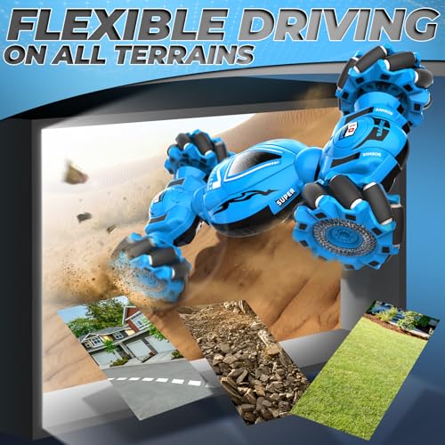 Dysaim Gesture RC Car, Gesture Sensing RC Stunt Car Toys for Kids 6-12 yr, 2.4GHz 4WD Hand Remote Control with Lights Music, Off-Road 360° Rotation Drift for Birthday Toy Gifts - color: Dark Blue