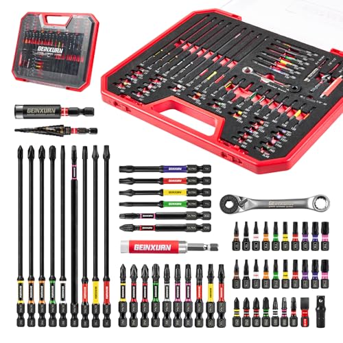 58Pcs Screwdriver Bit Set Include Impact Screwdriver Bits,Mini Wrench,Step Drill, 1/4”Socket Adapter and Impact Bit Extension with Tool Box for Home Repairs DIY - style: GFY058EV02-RD