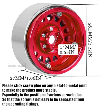 RC 1.9 Beadlock Wheels for 1/10 RC Crawler TRX4 TRX6 SCX10 90046 AX103007 VS4-10 MST CFX RC4WD D90 Red cat Gen8 7,Alloy Aluminium 1.9 rc Beadlock Rims 1.9 rc Wheels,4PCS,Red - color: Red(4pcs)