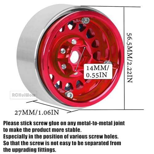 RC 1.9 Beadlock Wheels for 1/10 RC Crawler TRX4 TRX6 SCX10 90046 AX103007 VS4-10 MST CFX RC4WD D90 Red cat Gen8 7,Alloy Aluminium 1.9 rc Beadlock Rims 1.9 rc Wheels,4PCS,Red - color: Red(4pcs)