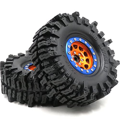 1.9 Mud Slingers Tires Soft Sticky Tyres 120mm / 4.72inch & Metal 1.9 Beadlock Wheels Orange Blue Rims for 1/10 RC Crawler Trail Traxxas TRX4 Axial SCX10 Redcat Gen8 upgarde - color: Orange & Blue